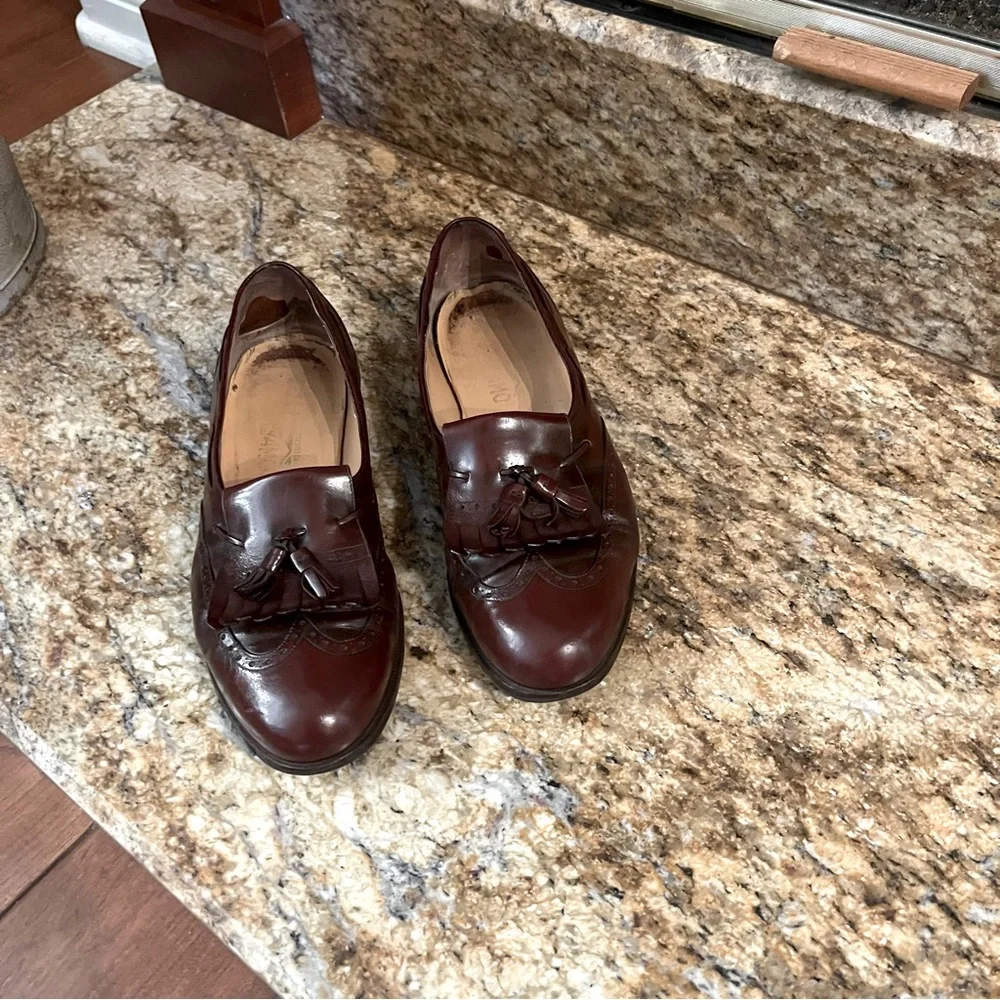Salvatore Ferragamo Slip On Oxford Ox Blood Merlot Leather Tassel Wing Tip Shoes